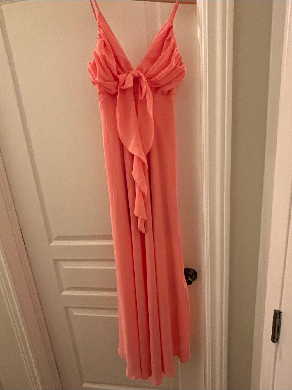 Hello Molly Coral Pink Maxi Dress with Front Tie